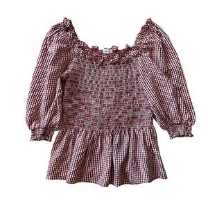 Max Studio Gingham Smocked Off-Shoulder Top